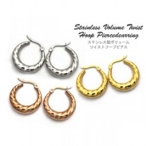 ステンレス製フープピアス ふっくらボリューム＆ツイストタイプ シルバー