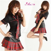黒×赤チェック ミニスカ女子制服コスプレ/コスチューム/C249