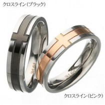 ステンレス　リング　クロスライン ピンク11号