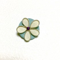 一輪花・結城紬丸いお花のブローチ 黄色