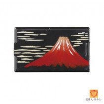 ポケットミラー「携帯用鏡」黒【赤富士】漆器タイプ 会津若松伝統工芸品