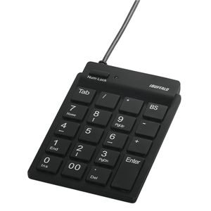 バッファロー（サプライ） スリムテンキーボード USB2.0ハブ（2ポート）／Tabキー付き ブラック BSTKH08BK
