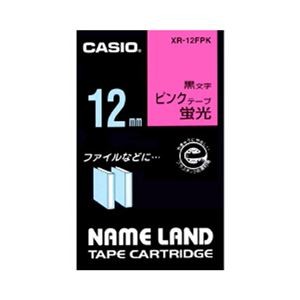 （まとめ） カシオ ネームランド用テープカートリッジ 蛍光テープ 5.5m XR-12FPK 蛍光ピンク 黒文字 1巻5.5m入 【×3セット】