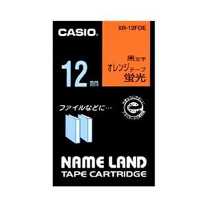 （まとめ） カシオ ネームランド用テープカートリッジ 蛍光テープ 5.5m XR-12FOE 蛍光オレンジ 黒文字 1巻5.5m入 【×3セット】