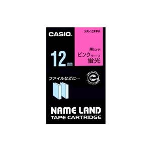 （まとめ） カシオ CASIO ネームランド NAME LAND スタンダードテープ 12mm×5.5m 蛍光ピンク／黒文字 XR-12FPK 1個 【×5セット】