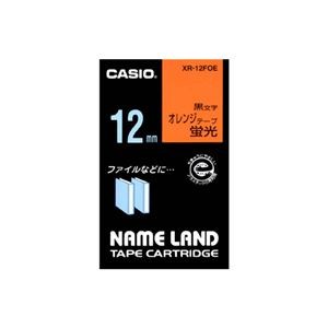 （まとめ） カシオ CASIO ネームランド NAME LAND スタンダードテープ 12mm×5.5m 蛍光オレンジ／黒文字 XR-12FOE 1個 【×5セット】