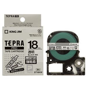 （まとめ） キングジム テプラ PRO テープカートリッジ 強粘着 18mm 透明／黒文字 ST18KW 1個 【×4セット】