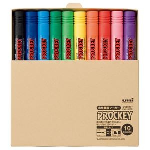 （まとめ） 三菱鉛筆 水性マーカー プロッキー 詰め替えタイプ 太字角芯+細字丸芯 簡易紙箱入 10色（各色1本） PM150TRT10C 1パック 【×4セット】