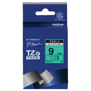 （まとめ） ブラザー BROTHER ピータッチ TZeテープ ラミネートテープ 9mm 緑／黒文字 TZE-721 1個 【×4セット】