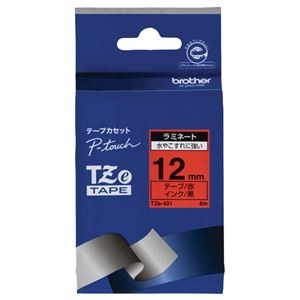 （まとめ） ブラザー BROTHER ピータッチ TZeテープ ラミネートテープ 12mm 赤／黒文字 TZE-431 1個 【×4セット】