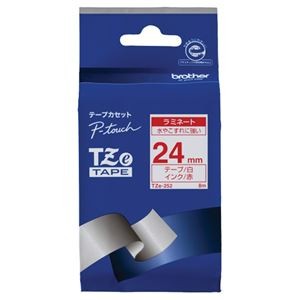 （まとめ） ブラザー BROTHER ピータッチ TZeテープ ラミネートテープ 24mm 白／赤文字 TZE-252 1個 【×6セット】