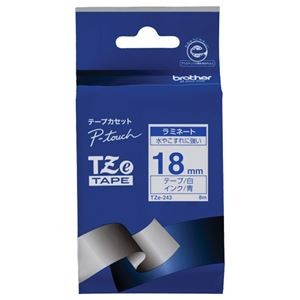（まとめ） ブラザー BROTHER ピータッチ TZeテープ ラミネートテープ 18mm 白／青文字 TZE-243 1個 【×6セット】