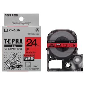 （まとめ） キングジム テプラ PRO テープカートリッジ 強粘着 24mm 赤／黒文字 SC24RW 1個 【×4セット】