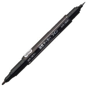 （まとめ） TANOSEE キャップ式油性マーカー ツイン 細字+極細 黒 1セット（10本） 【×10セット】
