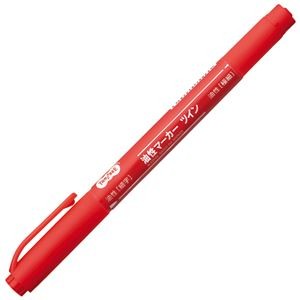 （まとめ） TANOSEE キャップ式油性マーカー ツイン 細字+極細 赤 1本 【×20セット】
