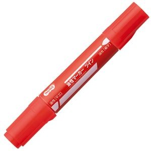 （まとめ） TANOSEE キャップ式油性マーカー ツイン 太字+細字 赤 1本 【×20セット】
