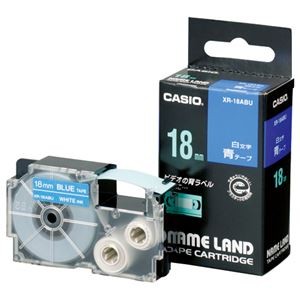 （まとめ） カシオ CASIO ネームランド NAME LAND スタンダードテープ 18mm×8m 青／白文字 XR-18ABU 1個 【×4セット】