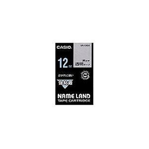 （まとめ） カシオ CASIO ネームランド NAME LAND 強粘着テープ 12mm×5.5m 透明／黒文字 XR-12GX 1個 【×5セット】