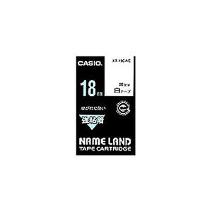 （まとめ） カシオ CASIO ネームランド NAME LAND 強粘着テープ 18mm×5.5m 白／黒文字 XR-18GWE 1個 【×4セット】