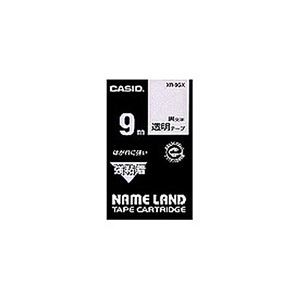 （まとめ） カシオ CASIO ネームランド NAME LAND 強粘着テープ 9mm×5.5m 透明／黒文字 XR-9GX 1個 【×5セット】