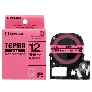 （まとめ） キングジム テプラ PRO テープカートリッジ 12mm 蛍光ピンク／黒文字 SK12P 1個 【×5セット】