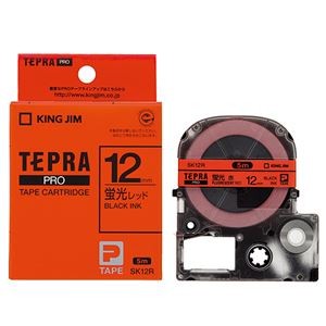 （まとめ） キングジム テプラ PRO テープカートリッジ 12mm 蛍光レッド／黒文字 SK12R 1個 【×5セット】