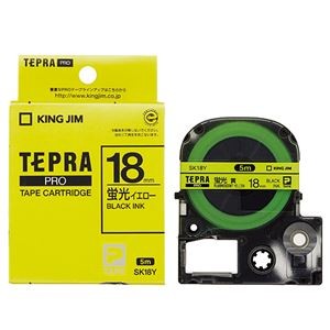 （まとめ） キングジム テプラ PRO テープカートリッジ 18mm 蛍光イエロー／黒文字 SK18Y 1個 【×4セット】