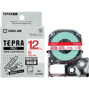 （まとめ） キングジム テプラ PRO テープカートリッジ 強粘着 12mm 白／赤文字 SS12RW 1個 【×5セット】