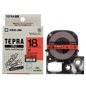 （まとめ） キングジム テプラ PRO テープカートリッジ 強粘着 18mm 赤／黒文字 SC18RW 1個 【×4セット】