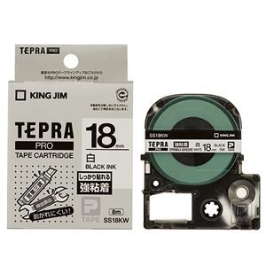 （まとめ） キングジム テプラ PRO テープカートリッジ 強粘着 18mm 白／黒文字 SS18KW 1個 【×4セット】