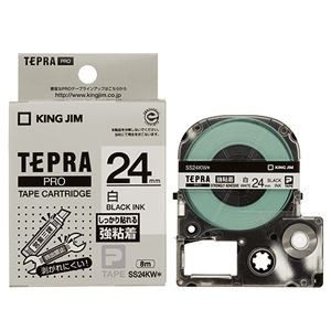 （まとめ） キングジム テプラ PRO テープカートリッジ 強粘着 24mm 白／黒文字 SS24KW 1個 【×4セット】