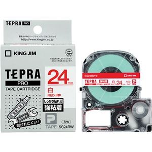 （まとめ） キングジム テプラ PRO テープカートリッジ 強粘着 24mm 白／赤文字 SS24RW 1個 【×3セット】