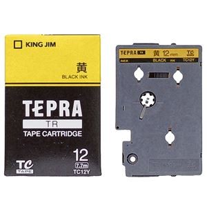 （まとめ） キングジム テプラ TR テープカートリッジ パステル 12mm 黄／黒文字 TC12Y 1個 【×4セット】