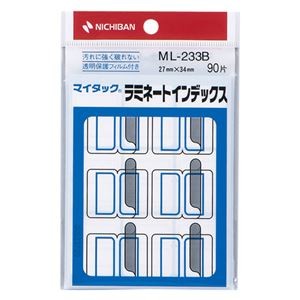 (まとめ) ニチバン マイタック ラミネートインデックス 保護フィルム付 大 27×34mm 青枠 ML-233B 1パック(90片：9片×10シート) 【×30セット】