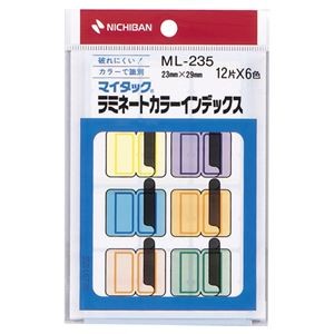 (まとめ) ニチバン マイタック ラミネートカラーインデックス 保護フィルム付 中 23×29mm 6色 ML-235 1パック(72片：各色12片) 【×40セット】