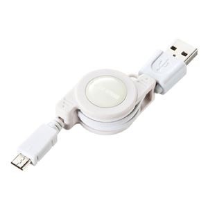 (まとめ)サンワサプライ 巻き取りUSB2.0モバイルケーブル(ホワイト) KU-M08MCBW【×5セット】