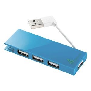 (まとめ)サンワサプライ ケーブル収納4ポートUSB2.0ハブ(ブルー) USB-HMB406BL【×3セット】