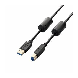 (まとめ)エレコム フェライトコア付きUSB3.0ケーブル(A-B) USB3-BF30BK【×2セット】