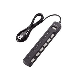 (まとめ)エレコム 一括＆個別スイッチ付 雷ガードタップ T-K8A-2625BK【×2セット】