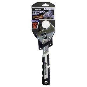 SUPER TOOL ラチェット式ワイドモンキーレンチ/作業工具 【全長205mm】 薄型/軽量 SMWR30 〔業務用/DIY用品/日曜大工/スパナ〕