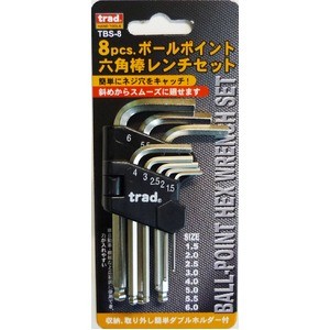 （まとめ）TRAD 六角レンチセット/作業工具 ボールポイント 【8個入】 TBS-8 〔業務用/DIY用品/日曜大工/スパナ〕【×10セット】