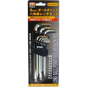（まとめ）TRAD 六角レンチセット/作業工具 ボールポイント 【ロングタイプ/9個入】 TBM-9 〔業務用/DIY用品/日曜大工/スパナ〕【×5セット】