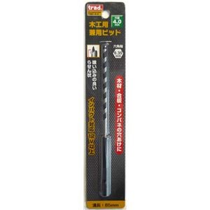 (業務用5個セット) TRAD 木工用兼用ビット/先端工具 【穴径：4mm】 インパクト12V対応 TWK-4.0 〔DIY用品/大工道具〕