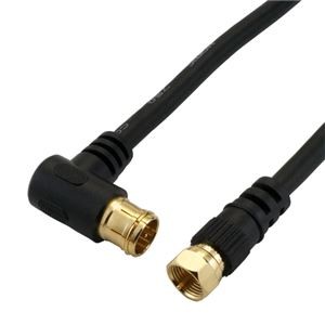 （まとめ）HORIC アンテナケーブル 1m ブラック F型差込式/ネジ式コネクタ L字/ストレートタイプ HAT10-335LSBK【×10セット】