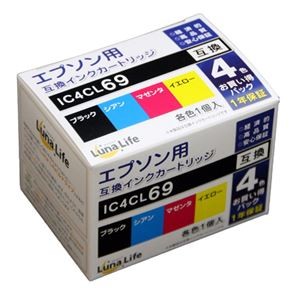(まとめ)ワールドビジネスサプライ 【Luna Life】 エプソン用 互換インクカートリッジ IC4CL69 4本パック LN EP69/4P【×3セット】