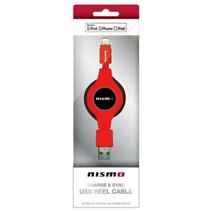 (まとめ)NISSAN 公式ライセンス品 NISMO CHARGE ＆ SYNC USB REEL CABLE FOR IPHONE RED NMMUJ-RRD【×2セット】