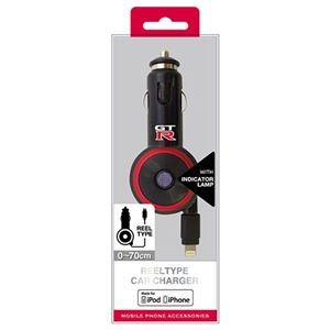 (まとめ)NISSAN 公式ライセンス品 GT-R REEL CAR CHARGER FOR IPHONE BLACK NRMDJ-R1BK【×2セット】