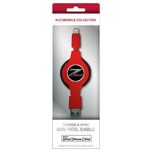 (まとめ)NISSAN 公式ライセンス品 FAIRLADY Z CHARGE ＆ SYNC USB REEL CABLE FOR IPHONE RED NZMUJ-R1RD【×2セット】