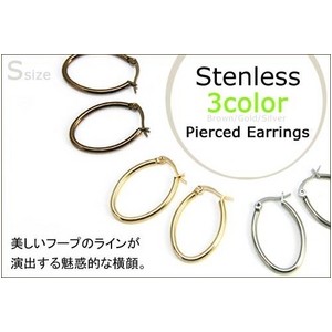 ステンレスピアス オーバルフープ（楕円） S ゴールドカラー(２ペア)