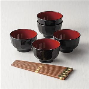 （まとめ） レンジ亀甲汁椀5客揃（鉄木箸付） K20207745 【×2セット】